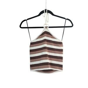 H&M Divided Crop Top Womens Small Halter Brown Striped NWT